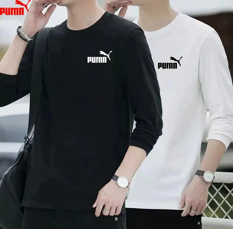 男士纯棉百搭圆领修身型潮流日常春秋长袖秋冬夏季T恤男装休闲