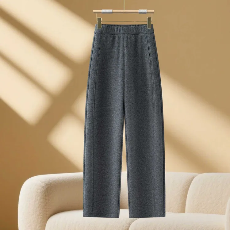 拉夏贝尔极简风羊毛休闲裤女2025年新款秋冬款运动卫裤弯刀裤子潮
