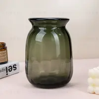 L686 北欧风格复古玻璃花瓶加厚彩色直棱条纹家居装饰花器