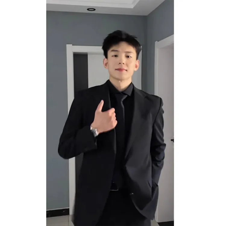 潮牌男装黑色垫肩西装外套男士春秋款高级感痞帅穿搭休闲西服夹克