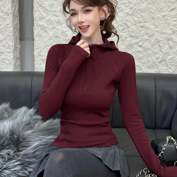 【人手一件】半拉链磨毛加厚连帽卫衣爆款秋冬时尚洋气修身内搭上衣