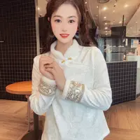 新中式气质复古显瘦立领重工织金刺绣加厚斜襟手工盘扣上衣QX