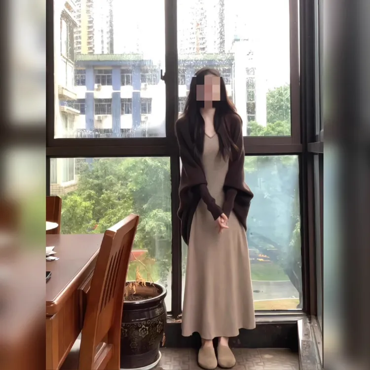 棕色针织开衫毛衣外套女秋冬新款蝙蝠袖上衣韩系宽松慵懒感穿搭