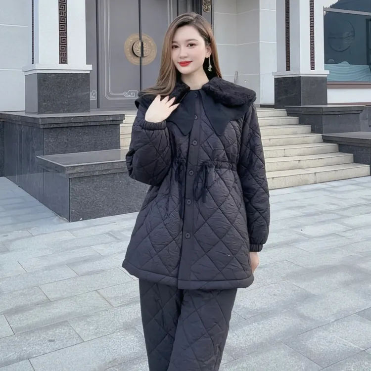 美伊轩2025年冬季三层夹棉加厚女睡衣收腰保暖加绒可外穿家居服