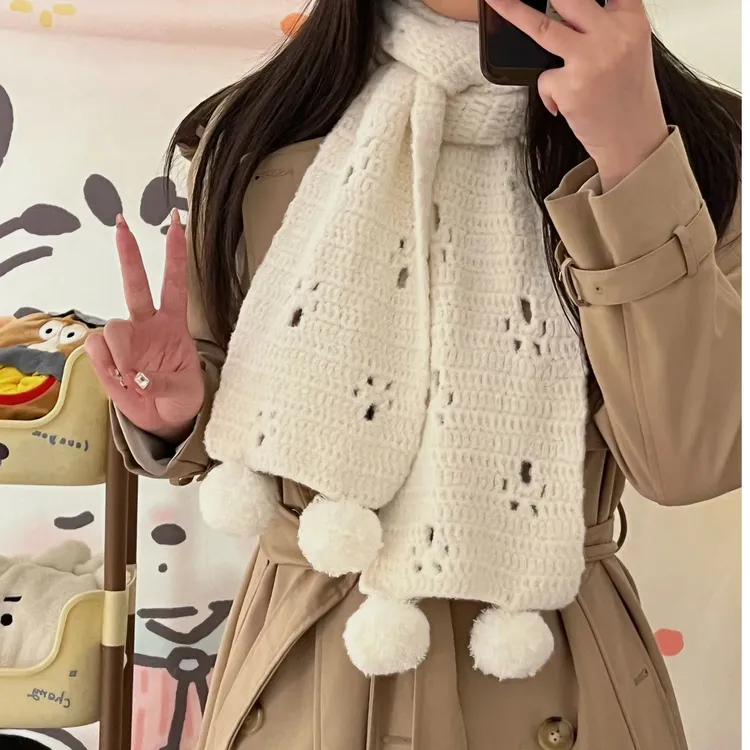 手工diy编织可爱白色猫咪踏雪毛球围巾全套材料包松女生礼物