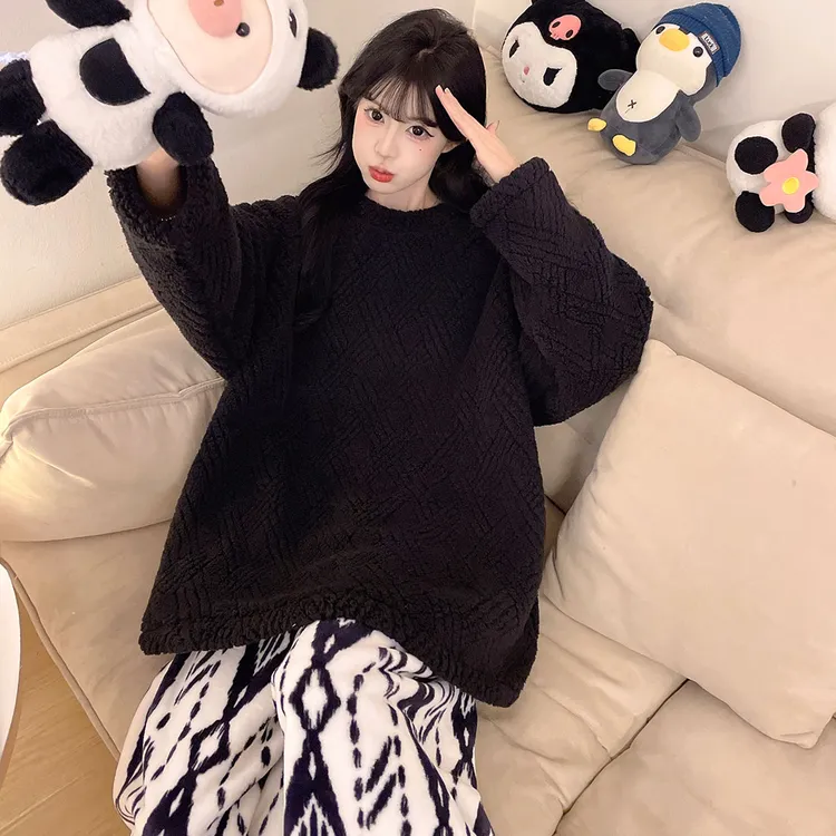 2025新款珊瑚绒法兰绒保暖睡衣女加绒加厚秋冬季天大码家居服套装