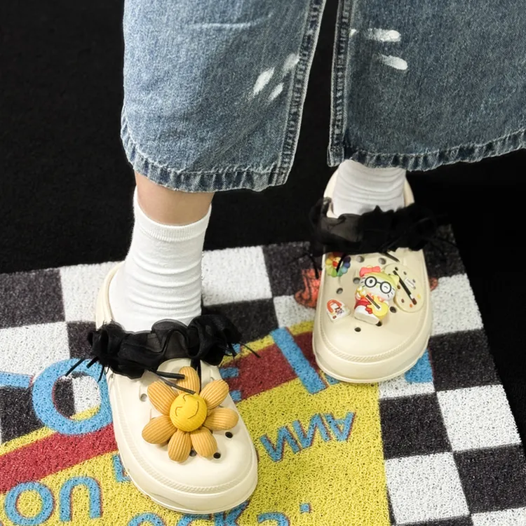 OKBOOMER猫咪艺术家少女风时尚一脚蹬洞洞鞋夏季卡通新款包头拖