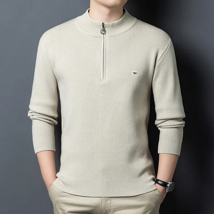 冬季男士宽松高领毛衣加绒拉链加厚针织衫长袖男士时尚休闲潮流