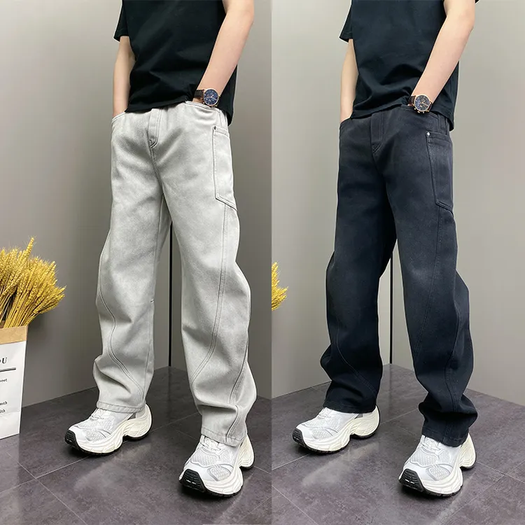 春秋季DOEA原创爆款宽松哈伦直筒阔腿裤痞帅纯色男士休闲牛仔长裤