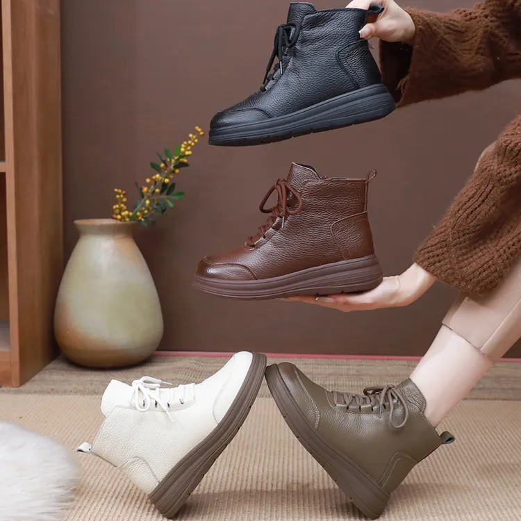 真皮羊毛短靴软面软底舒适厚底妈妈鞋棉鞋防滑中年女鞋马丁靴冬