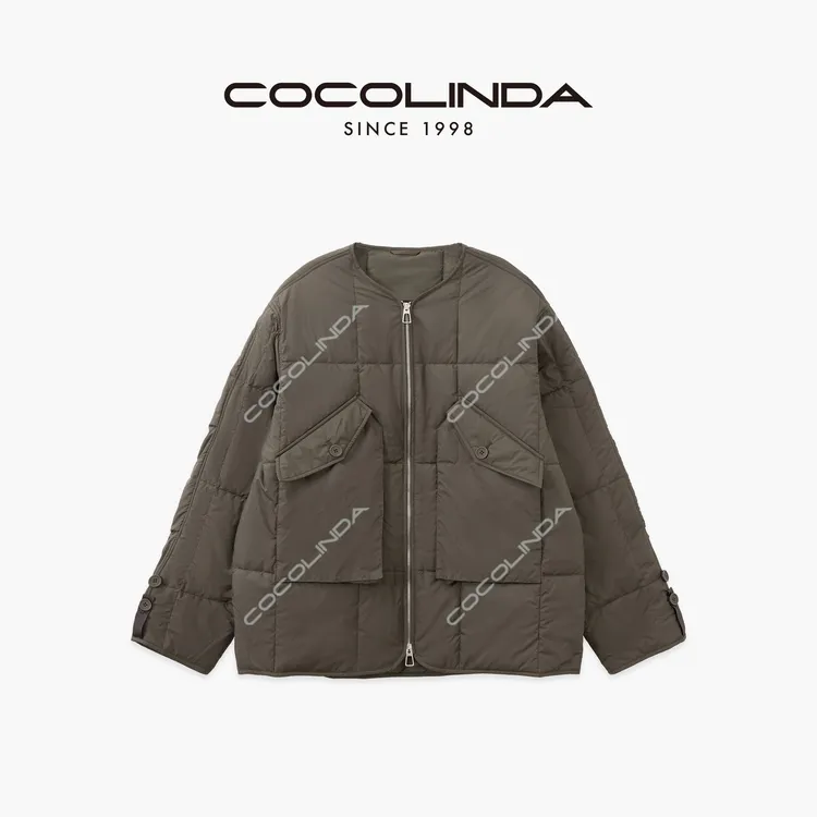 COCOLINDA | 日系男女CP军绿色立体廓形超轻棉服外套C5117