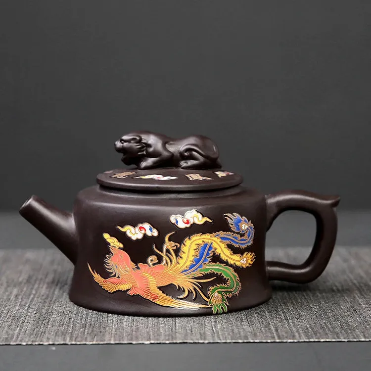 宜兴紫砂壶卧虎藏龙井栏壶大师手工家用会客泡茶壶高档变色凤鸣壶