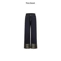 THREE GOOOD/三吉自然共生豹纹拼接牛仔裤SSK241236