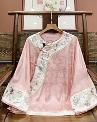 5989/#秋季新款新中式《粉黛佳人》长袖国潮风女士圆领上衣百搭