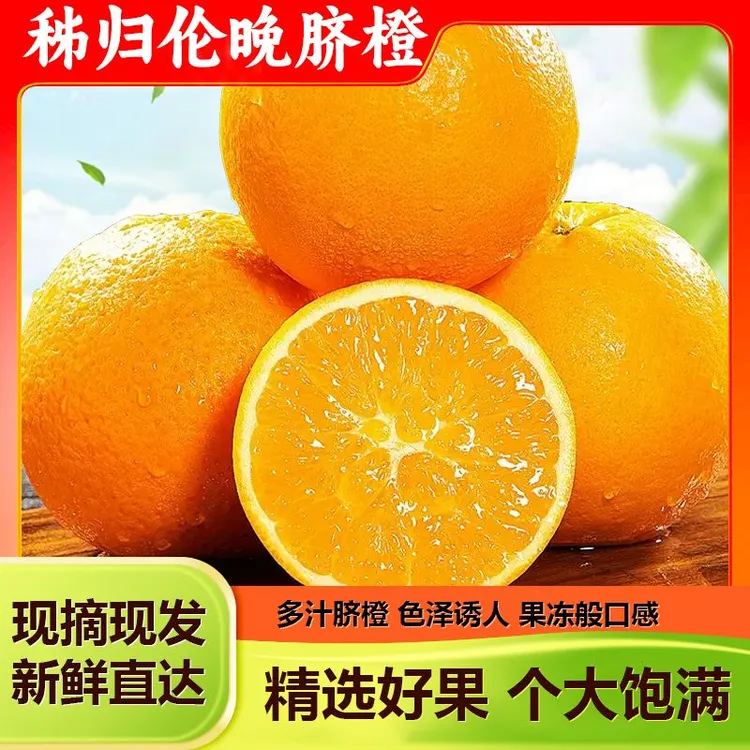 湖北秭归伦晚脐橙自然成熟香甜多汁新鲜水果橙子带箱10斤