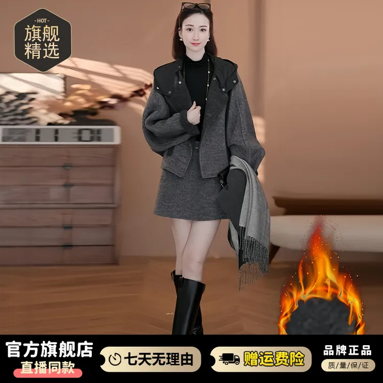 加厚韩版百搭双面穿短外套女2025年冬季新款宽松显瘦连帽保暖大衣