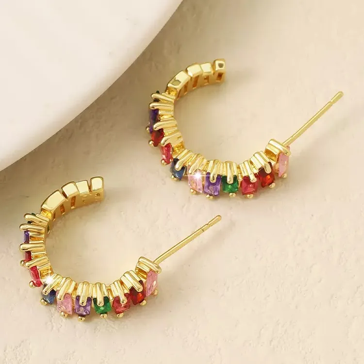 铜合金锆石耳饰 复古设计感甜美彩色耳饰复古宫廷金色耳环
