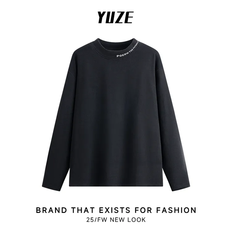 【YUZE】冬季新款双面德绒百搭字母硅胶烫印长袖T恤情侣打底DR0005