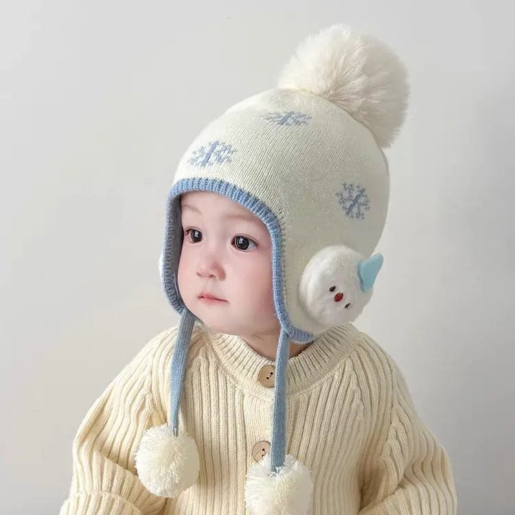 婴儿帽子秋冬季男宝宝加厚保暖护耳帽婴幼儿女冬天户外针织毛线帽