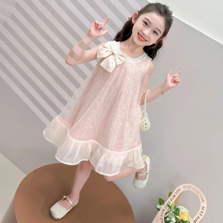 夏季6-12岁亮片公主风洋气韩版中大童女童生日裙宝宝儿童公主裙