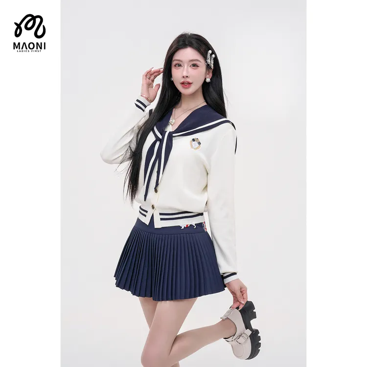毛妮LADIESFIRST【学院萌系】海军领绑带撞色上衣早秋学院风L2266
