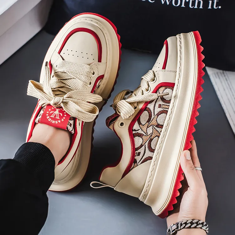 男鞋春季新款2025拼色小众潮流男士板鞋时尚百搭厚底休闲老爹鞋男