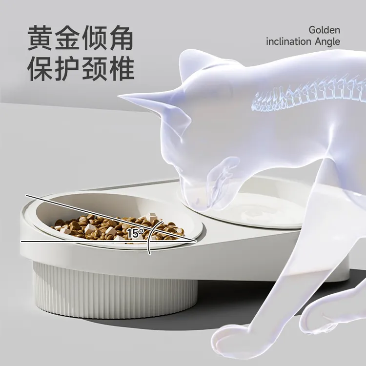 猫碗猫食盆陶瓷双碗狗狗碗狗盆猫咪饭碗猫粮碗斜口喝水碗宠物用品