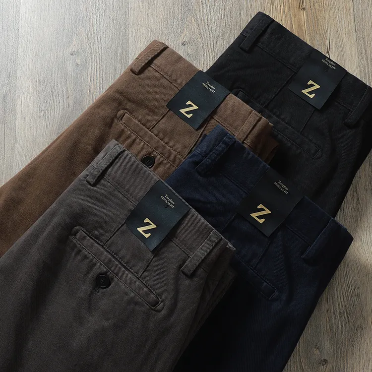 高级纯色休闲裤宽松柔软亲肤经典斜纹阿苏特染色全棉男裤秋冬厚款