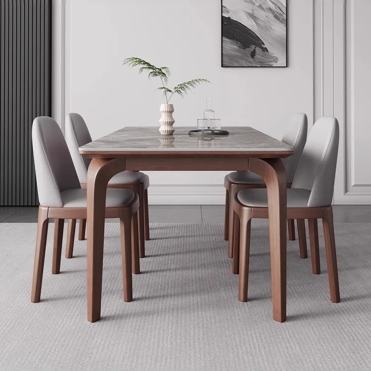 家用全实木全托餐桌现代简约长方形岩板饭桌小户型餐厅西餐桌桌子