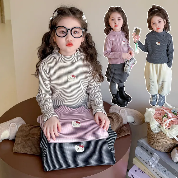 女童加绒打底衫半高领儿童加厚保暖上衣小女孩宝宝秋冬装2025新款