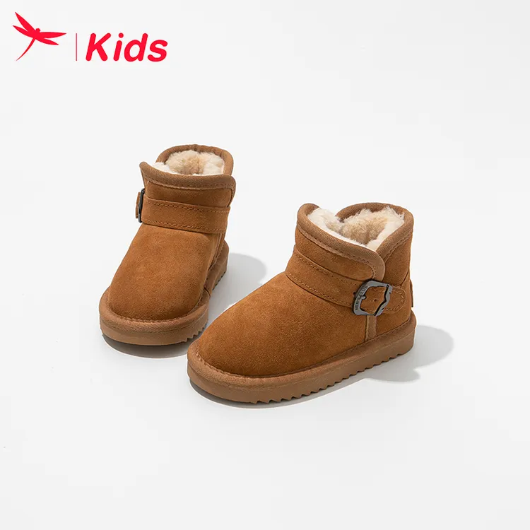 红蜻蜓女童鞋儿童真皮雪地靴冬季2024新款男童宝宝加绒加厚大棉鞋