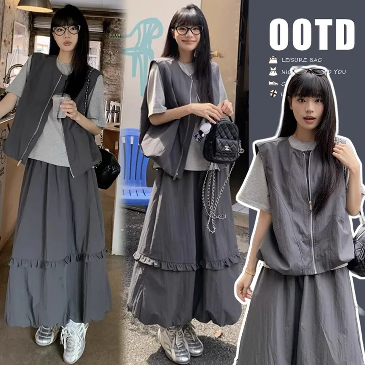 孕妇装2025春夏季新款简约时尚通勤短袖宽松气质背心孕妇裙三件套