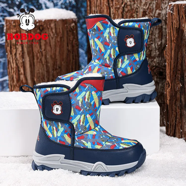 巴布豆儿童雪地靴冬季新款男女童大棉鞋加绒加厚保暖中大童棉靴子