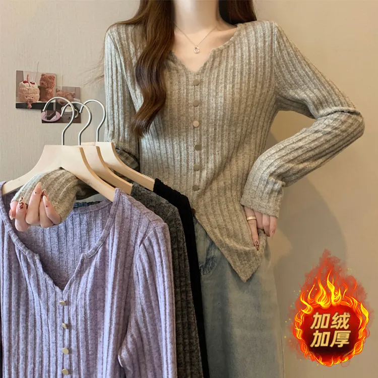 【加绒加厚】秋装胖mm显瘦遮肉针织长袖T恤打底衫220斤大码女装8060