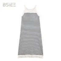 BSIEE/本涩条纹银丝流苏连衣裙时尚休闲
