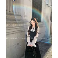 梁子【山梨女高 】早秋白色波点蝴蝶结衬衫/长款木耳边连衣裙