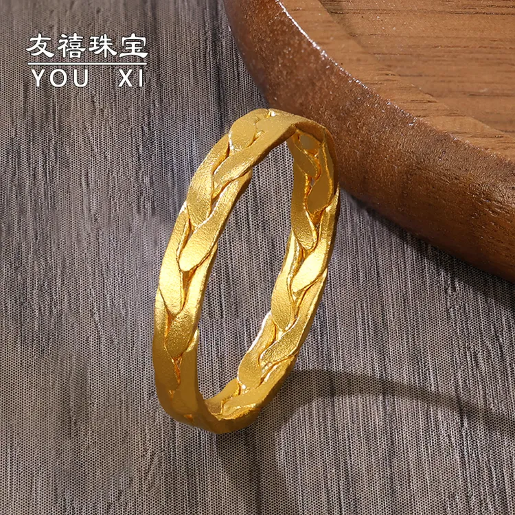 足金999黄金古法麦穗戒指实心素圈纯金指环情侣对戒尾戒女款送礼