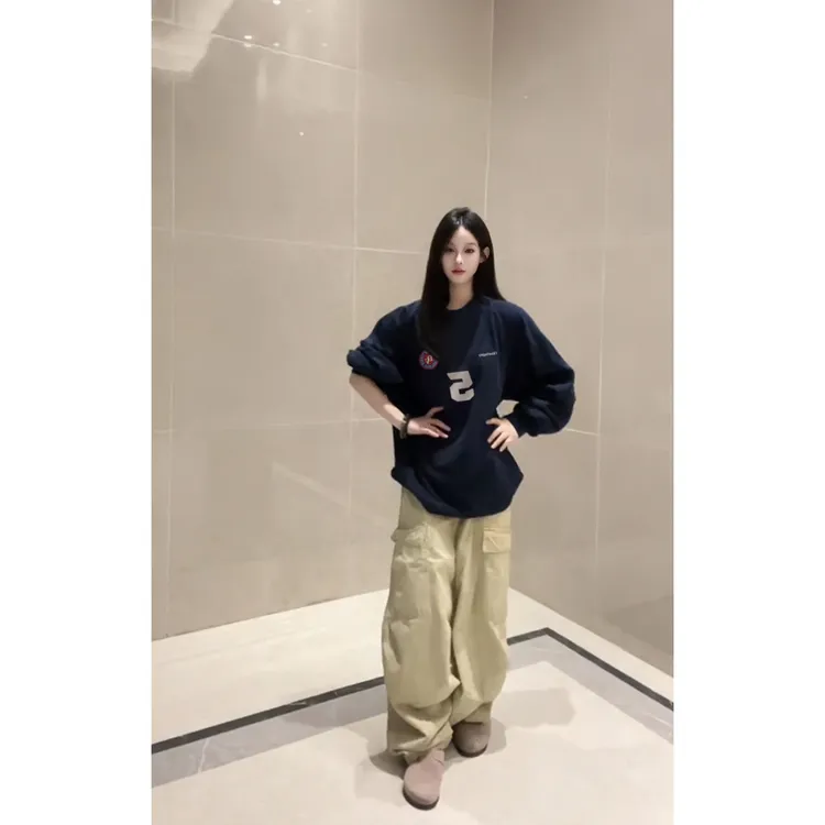 美式复古oversize长袖t恤男春秋新款炸街风时尚潮流情侣卫衣 