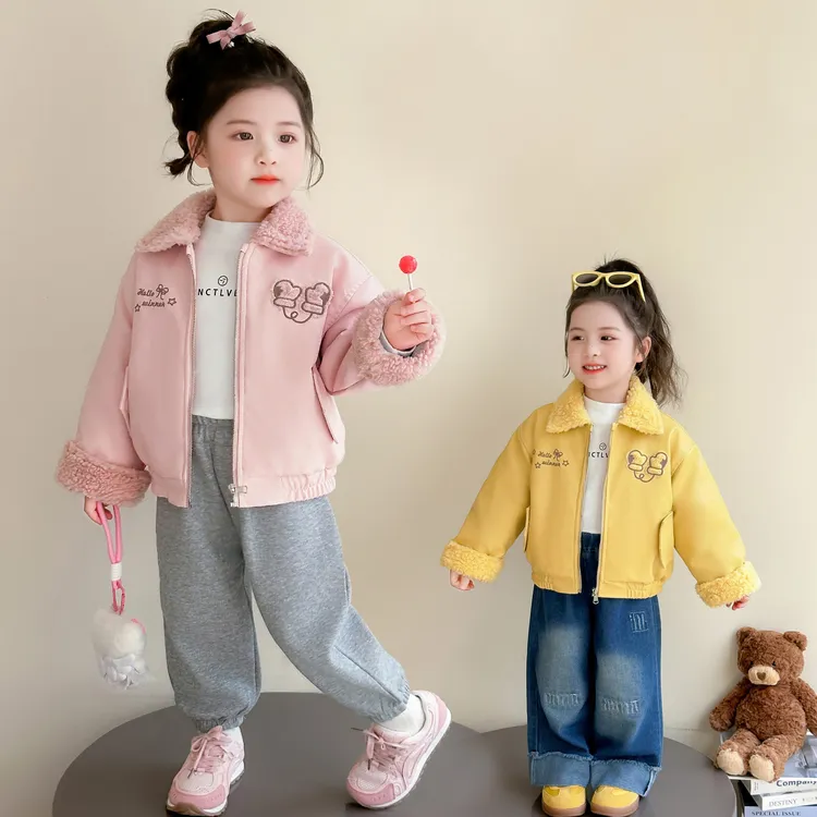 女童加绒皮衣外套儿童加厚PU皮夹克宝宝上衣小女孩秋冬装2025新款