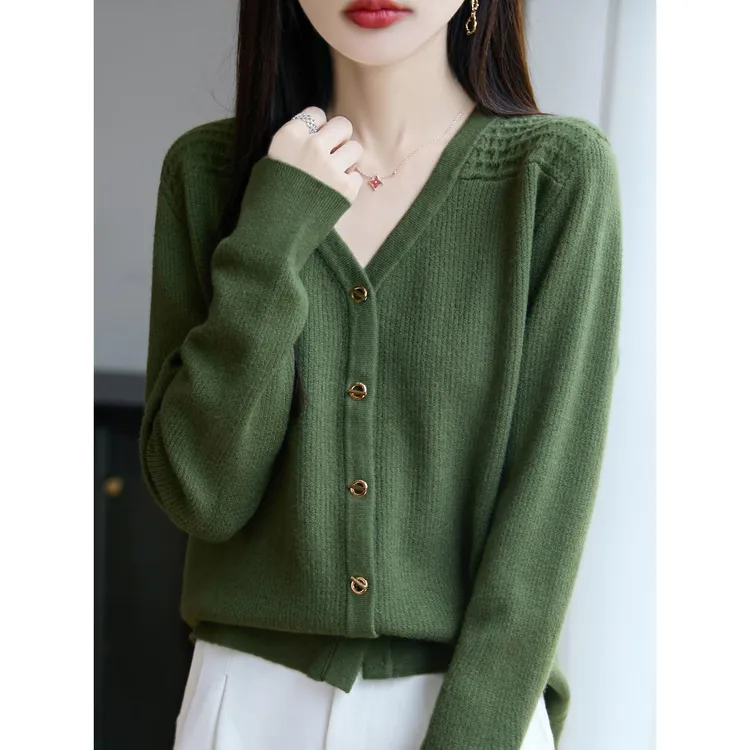 秋冬冬季新款V领针织开衫毛衣女外套宽松长袖显瘦外穿搭打底上衣