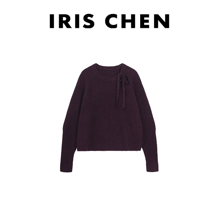 IRIS CHEN 威廉 2025冬款“100绵羊毛340g”蝴蝶绑带针织衫25SY1018