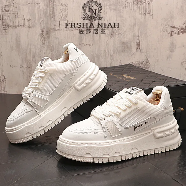 法莎尼亚防滑耐磨休闲鞋夏季轻便透气男鞋时尚潮流百搭轻奢板鞋白