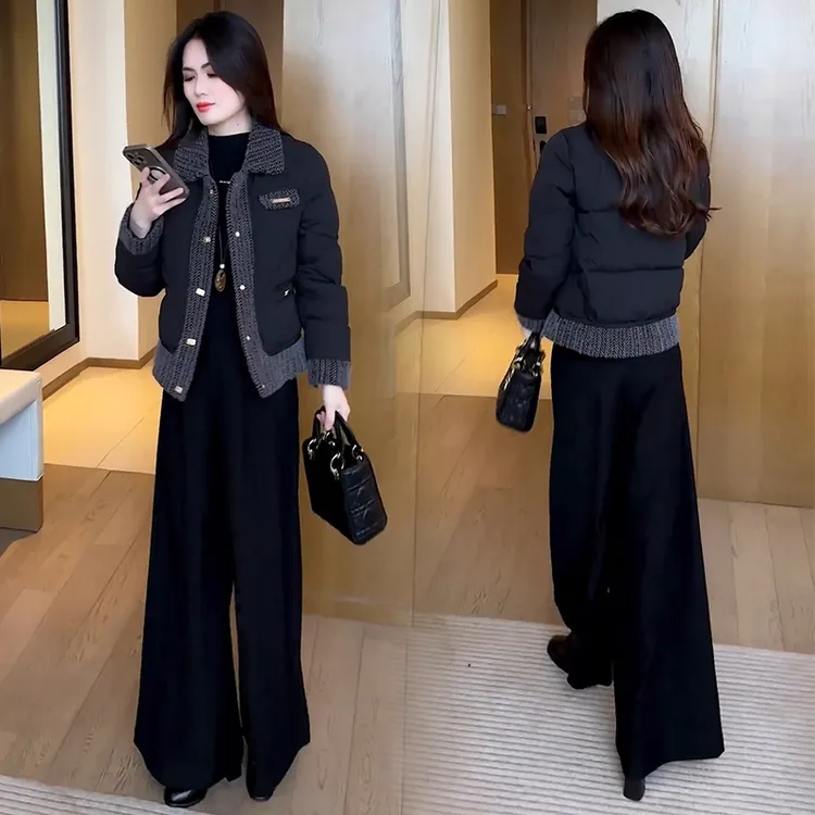 小香风拼接棉服女2025冬季新款洋气显瘦棉袄加厚保暖短款棉服外套