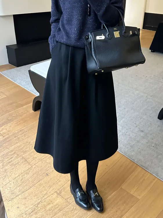 D213453M【羊毛】加厚高腰花苞裙半身裙气质中长款毛呢羊毛半裙