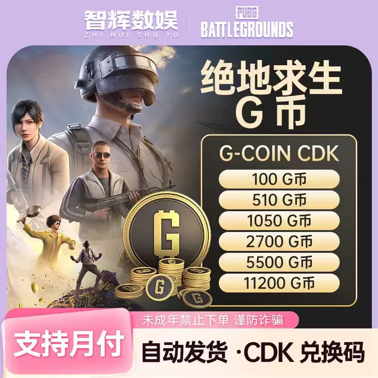 绝地求生 PUBG G币 金币 CDK兑换码 官方秒拍秒发秒到账