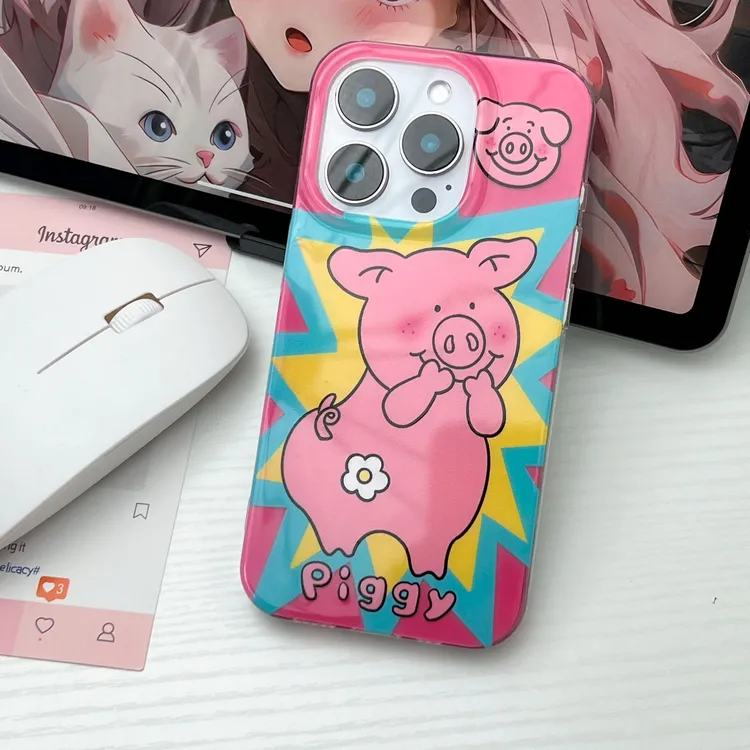 卖萌粉色猪玛莎猪适用苹果16promax大孔手机壳华为小米oppovivo