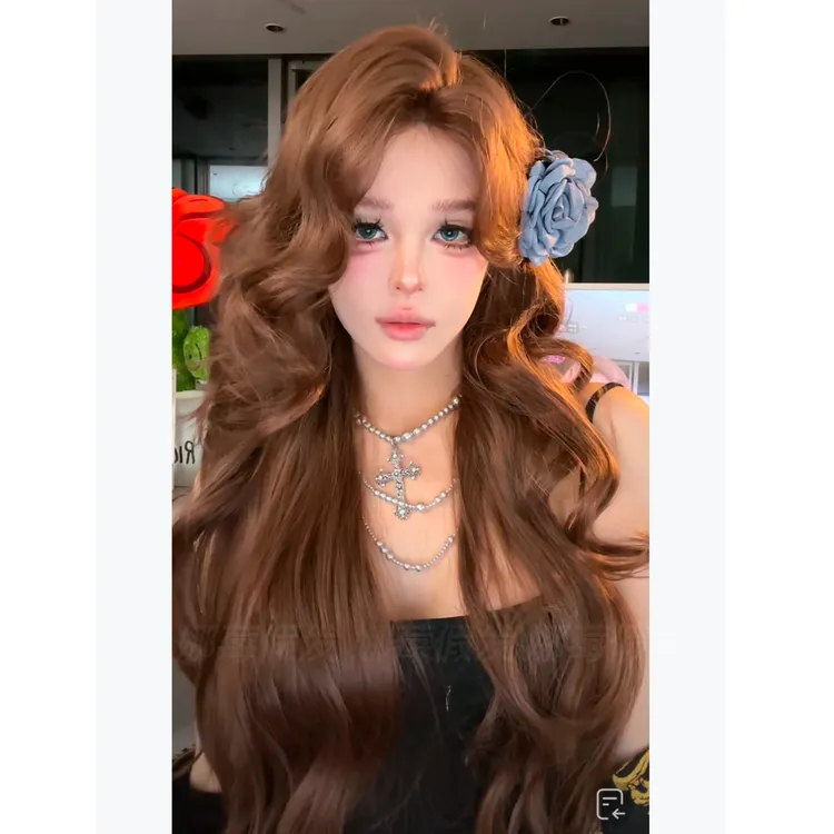 小圆【晚安大小姐】精修半弹力网栗棕色混丝小额蕾丝女A假发