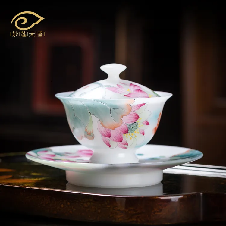 妙莲天香庄晓明老师手绘《和瑞呈祥》三才盖碗高档陶瓷茶具泡茶碗