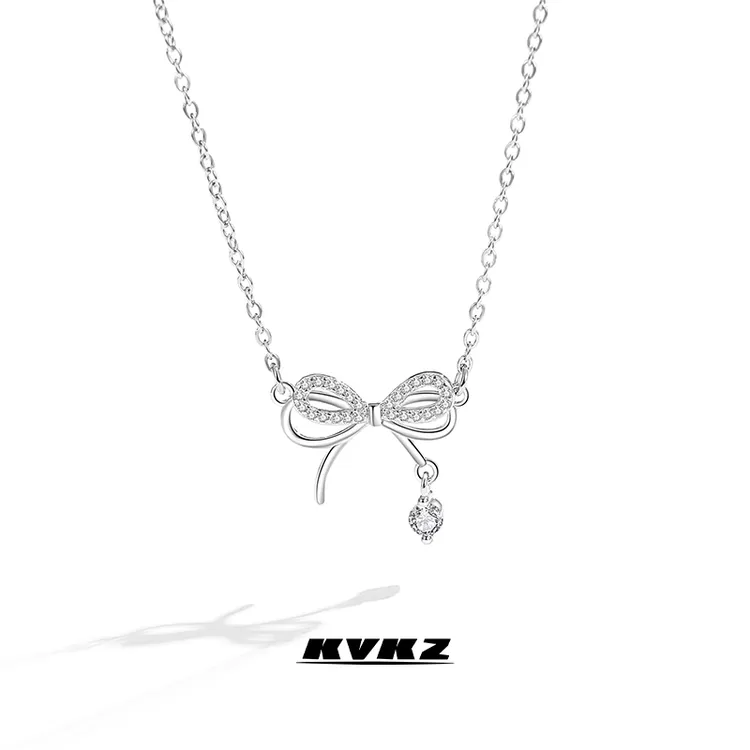KVKZ 钛钢项链 镶钻蝴蝶结锁骨链女轻奢小众设计感时尚简约首饰品