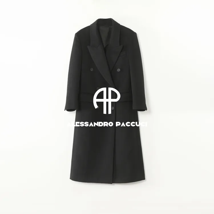 AP洛哥54060DY【领袖大衣】黑标/羊绒翻驳领双排扣气质时尚直身大衣